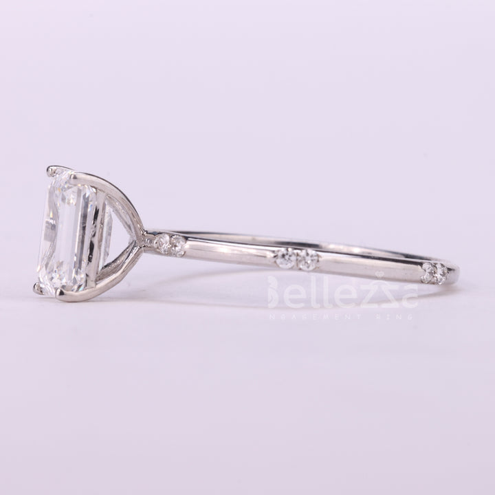 0.75CT Emerald Cut Cluster Diamond Moissanite Engagement Ring