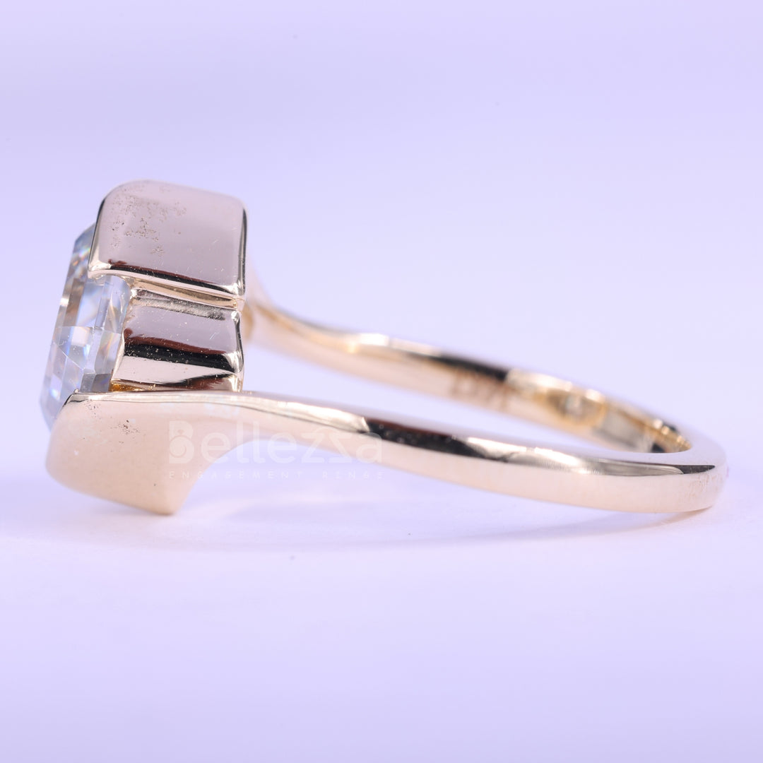 1.50CT Asscher Cut Unique Bezel Set Solitaire Engagement Ring