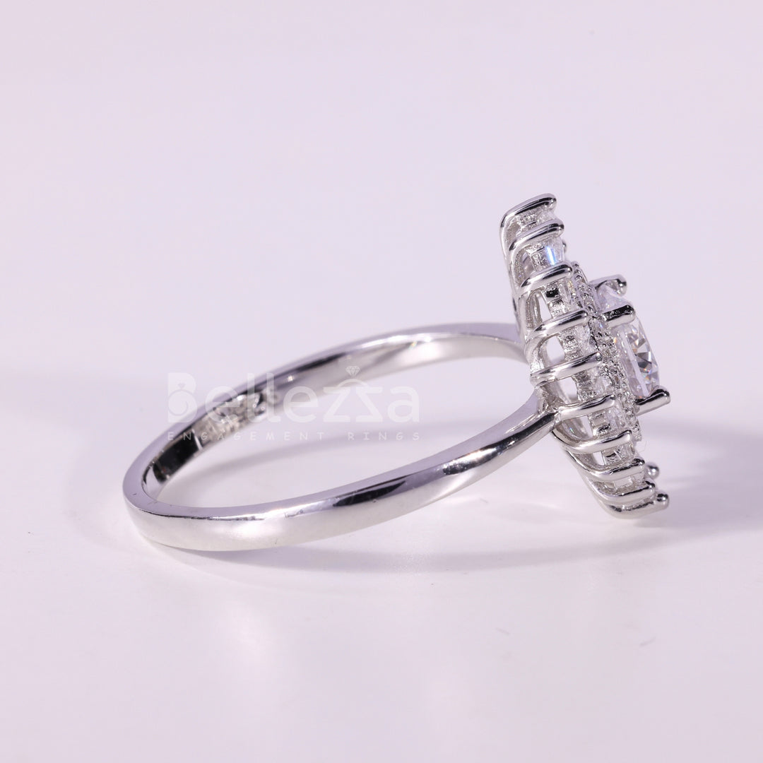 0.50CT Round Cut Halo Cluster Diamond Moissanite Engagement Ring