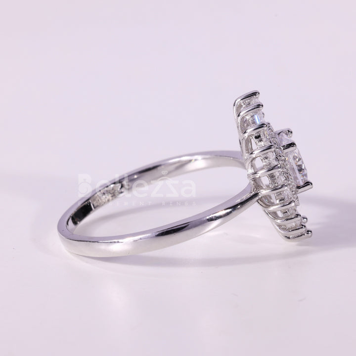 0.50CT Round Cut Halo Cluster Diamond Moissanite Engagement Ring