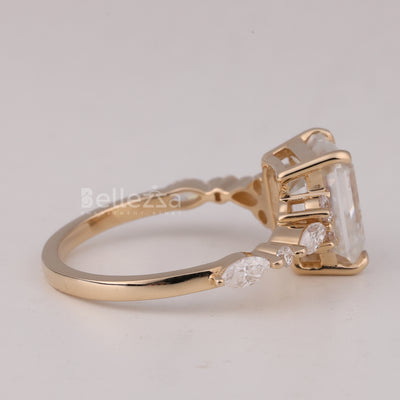 1.50CT Emerald Cut Cluster Diamond Moissanite Engagment Ring