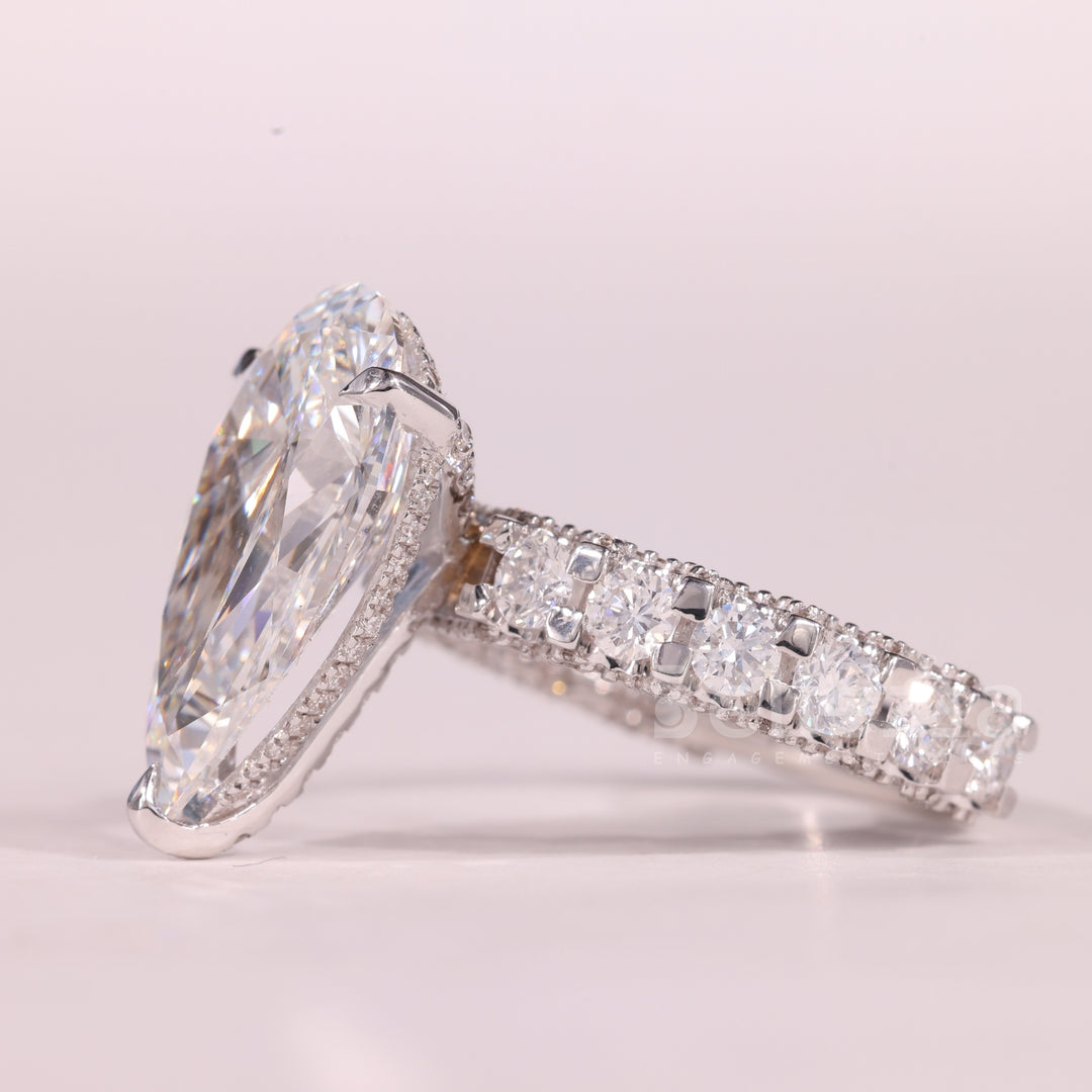 4.50CT Pear Cut Diamond Pave Setting Hidden Halo Engagement Ring