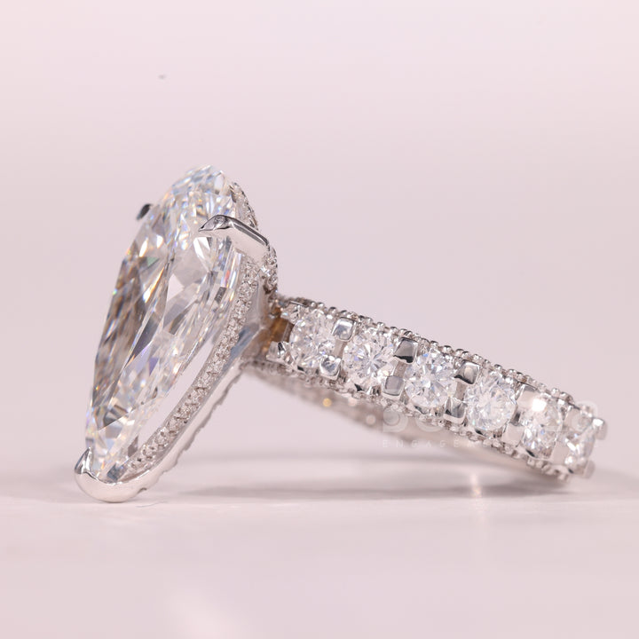 4.50CT Pear Cut Diamond Pave Setting Hidden Halo Engagement Ring