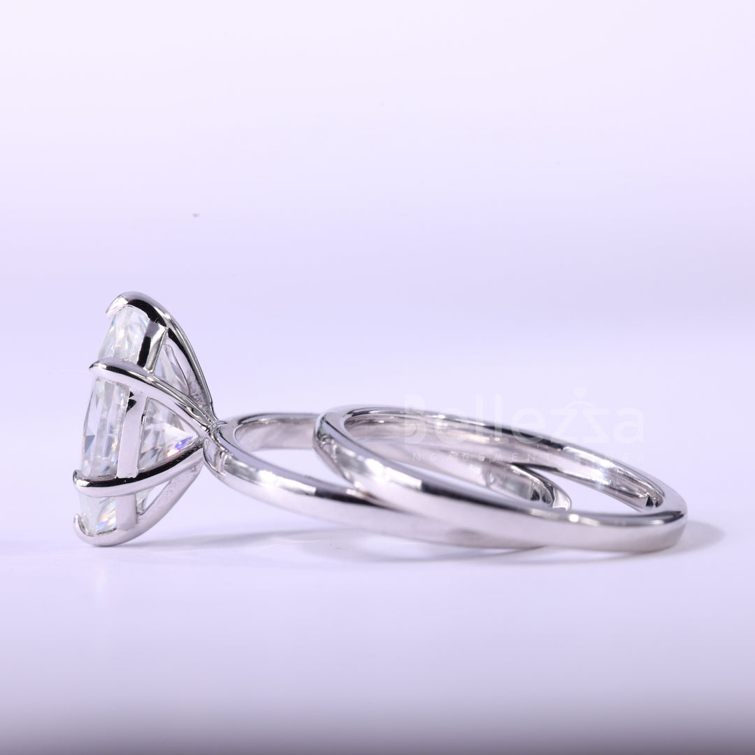 1.50CT Marquise Cut Solitaire Moissanite Plain Bridal Ring Set