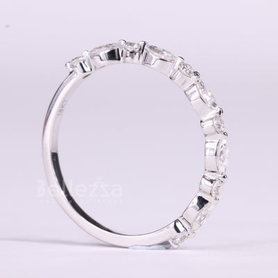 Round & Marquise Cut Half Eternity Moissanite Wedding Band