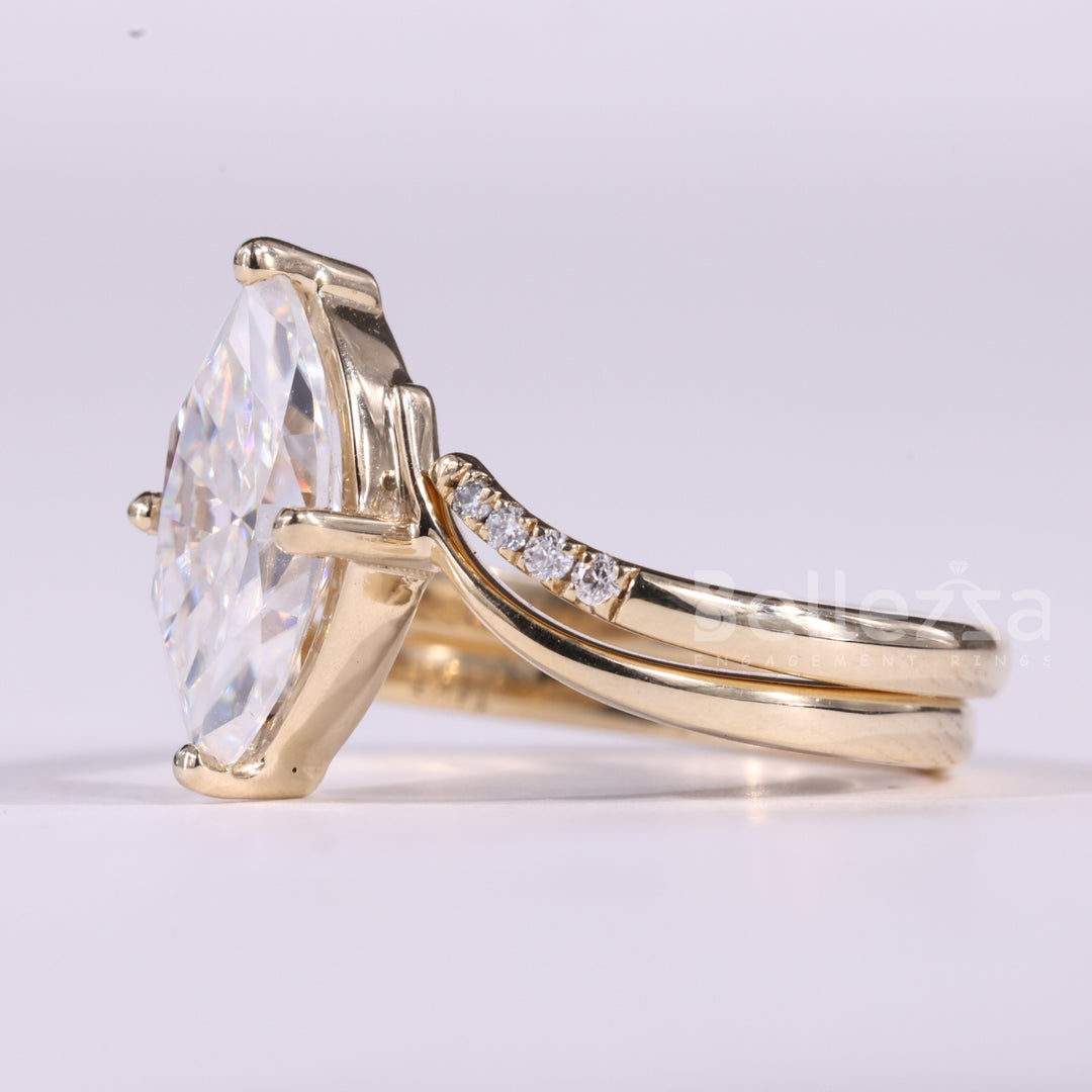 2.0CT Marquise Cut Cluster Set Curved Moissanite Bridal Ring Set