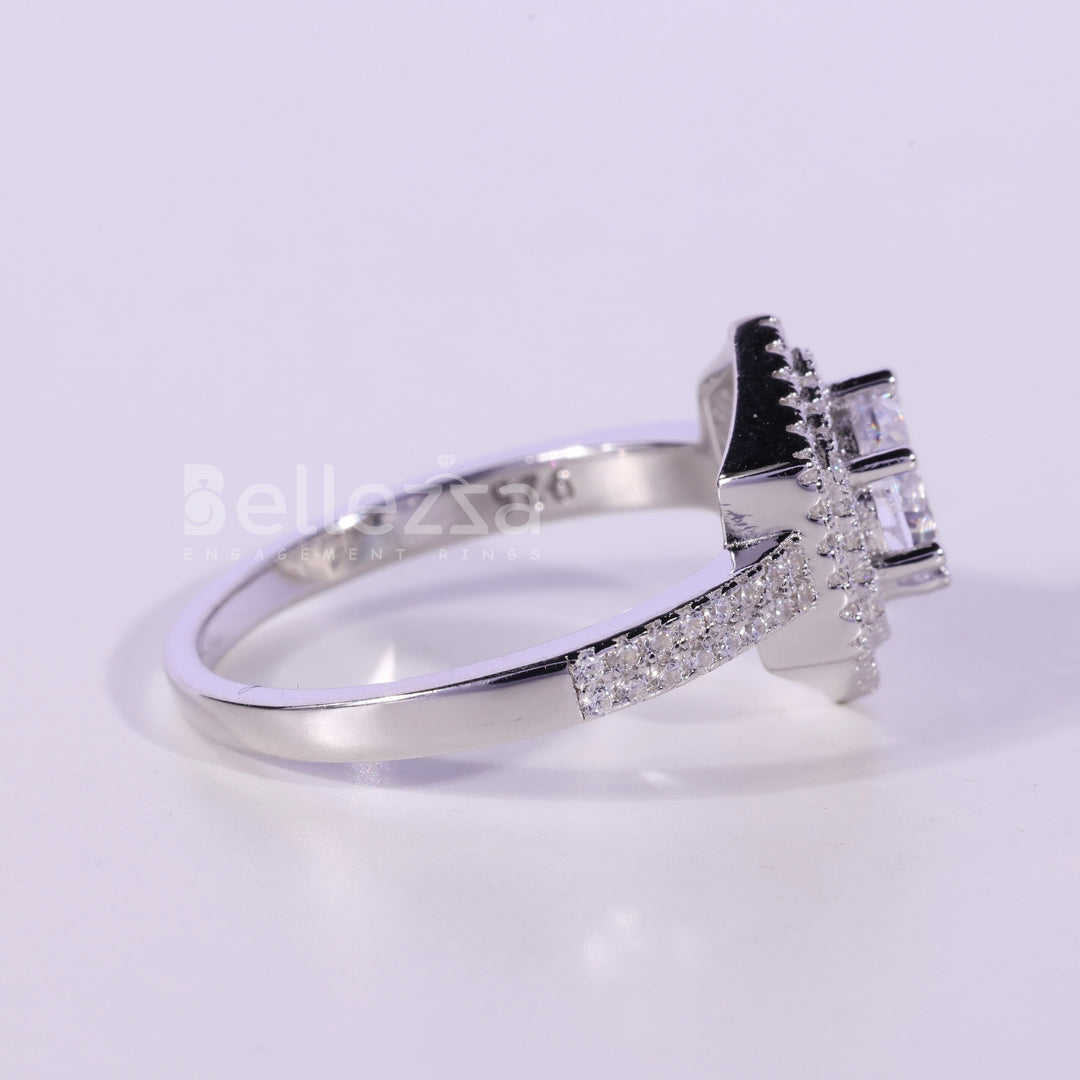 0.50CT Round Cut Double Halo Moissanite Engagement Ring