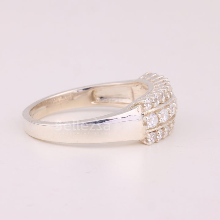 Round Cut Three Row Pave Setting Moissanite Engagement Ring