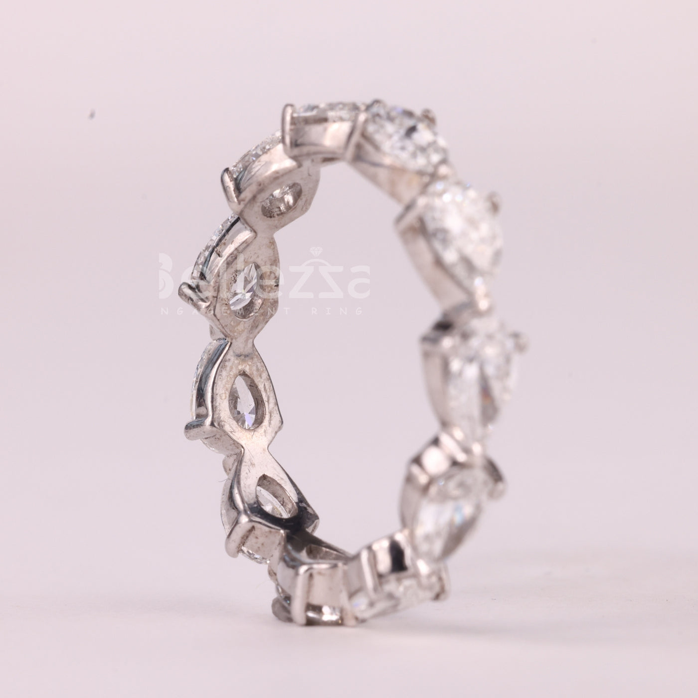 East-West Pear Cut Diamond Full Eternity Moissanite Wedding Band