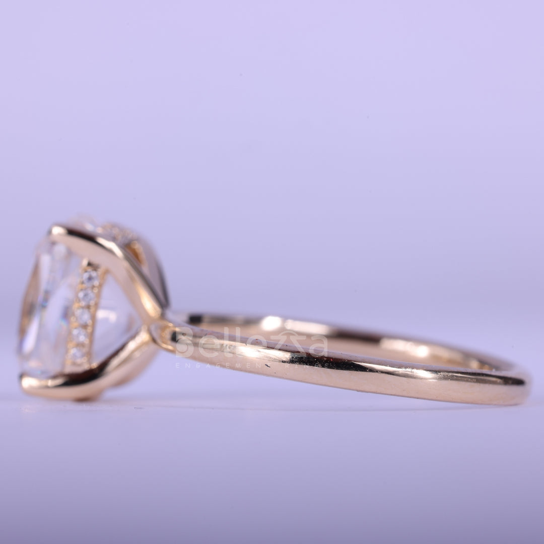 2.0CT Elonganted Cushion Cut Hidden Halo Set Ring