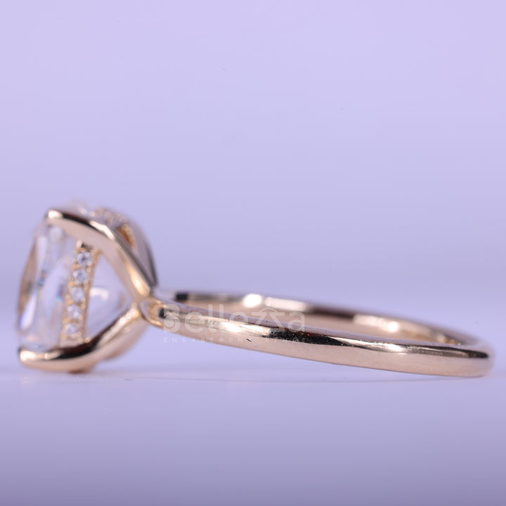 2.0CT Elonganted Cushion Cut Hidden Halo Set Ring