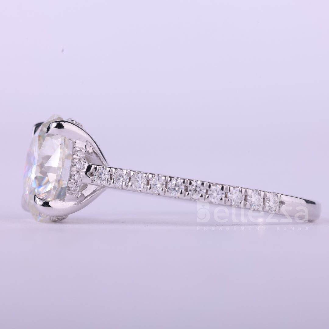 2.0CT Round Cut Diamond Pave Setting Moissanite Engagement Ring