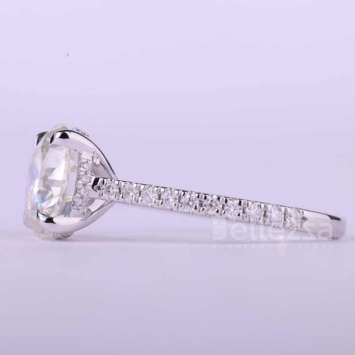 2.0CT Round Cut Diamond Pave Setting Moissanite Engagement Ring