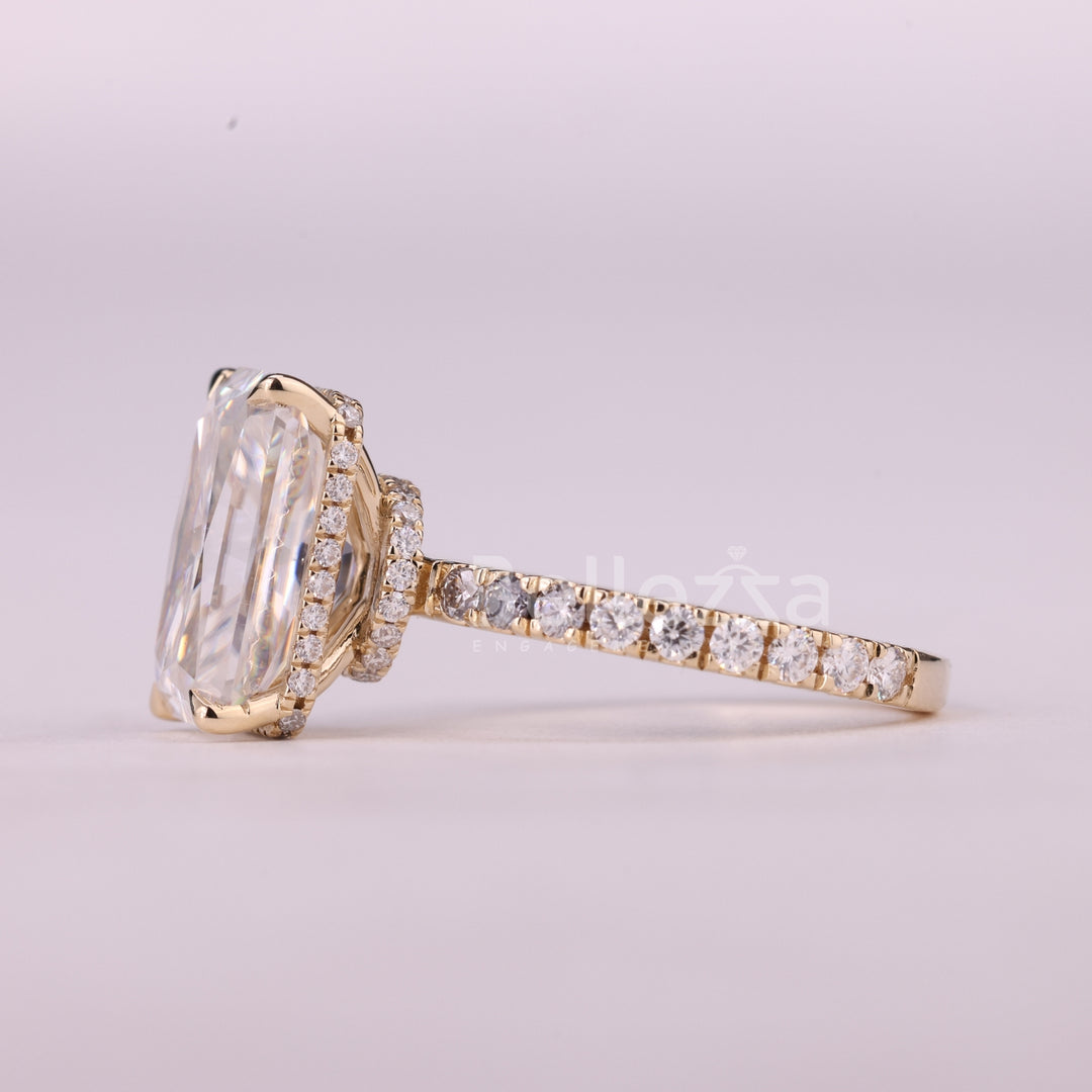 5.0CT Radiant Cut Hidden Halo Pave Setting Moissanite Engagement Ring