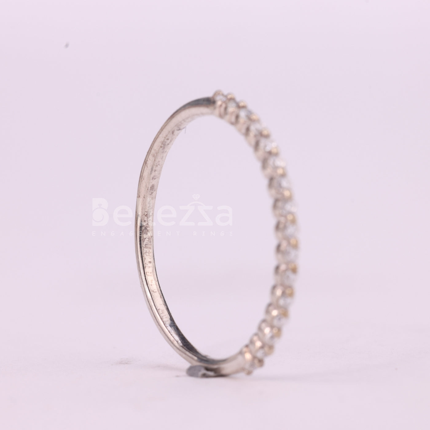 Round Cut Half Eternity Moissanite Pave Setting Wedding Band