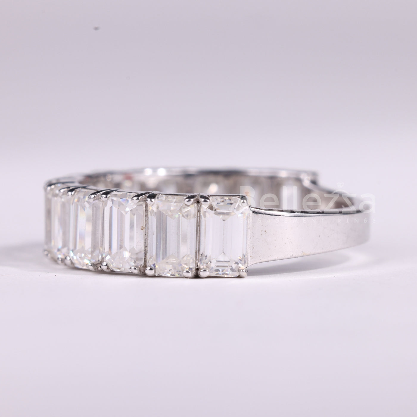 Emerald Cut Half Eternity Moissanite Wedding Band
