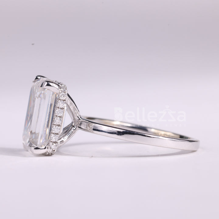 1.50CT Emerald Cut Hidden Halo Moissanite Engagement Ring