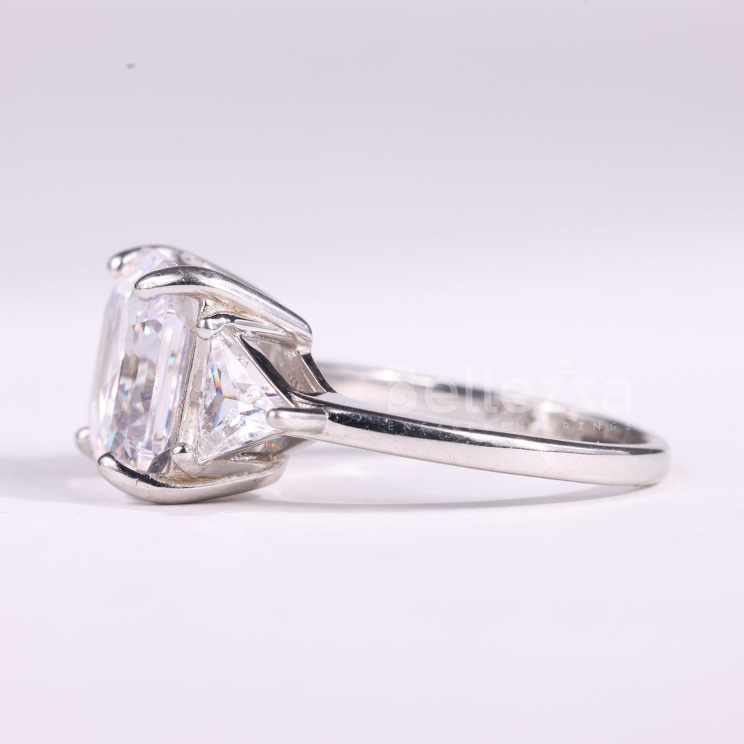 2.0CT Asscher Cut Three Stone Moissanite Engagement Ring