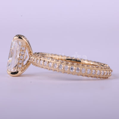 1.0CT Radiant Cut Three Side Pave Setting Moissanite Engagement Ring