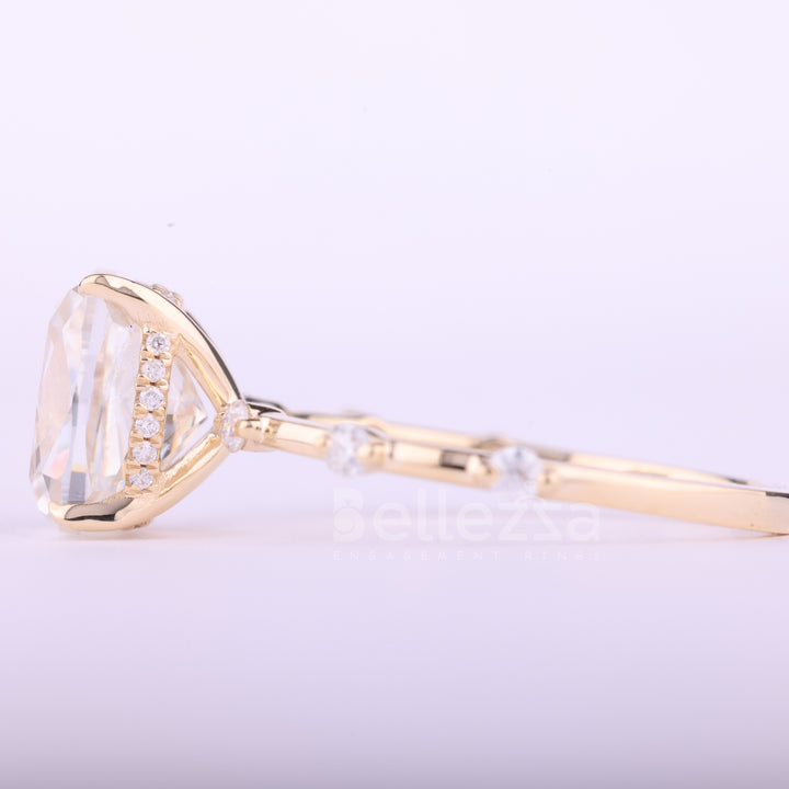 2.0CT Elongated Cushion Cut Petite Pave Setting Moissanite Engagement Ring