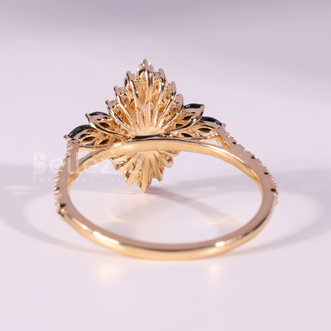 1.0CT Marquise Cut Unique Black Cluster Diamond Engagement Ring