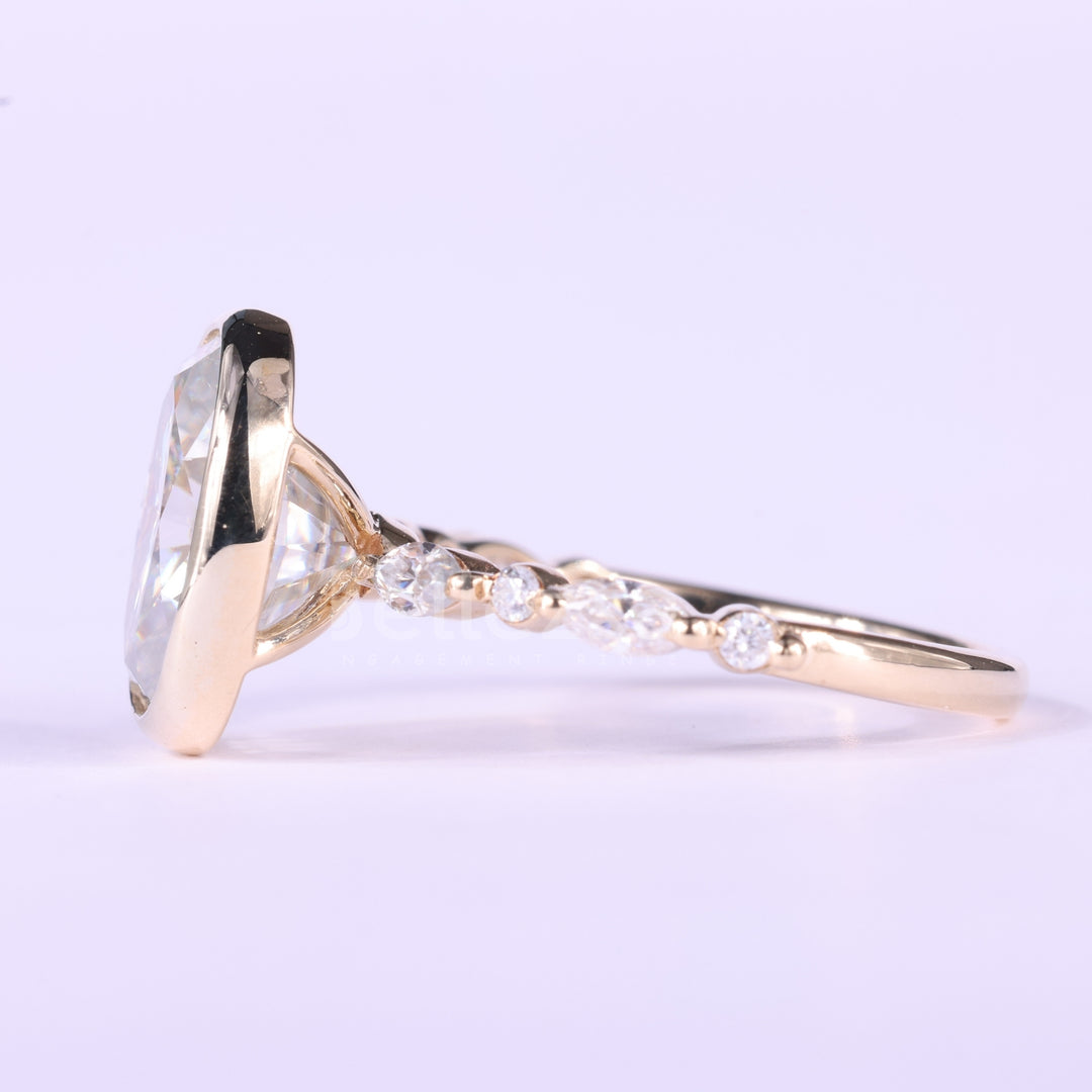 2.0CT Oval Cut Bezel & Pave Setting Moissanite Engagement Ring