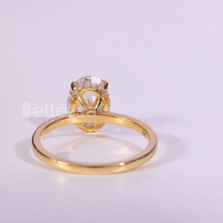 1.0CT Oval Cut Hidden Halo Setting Moissanite Engagement Ring
