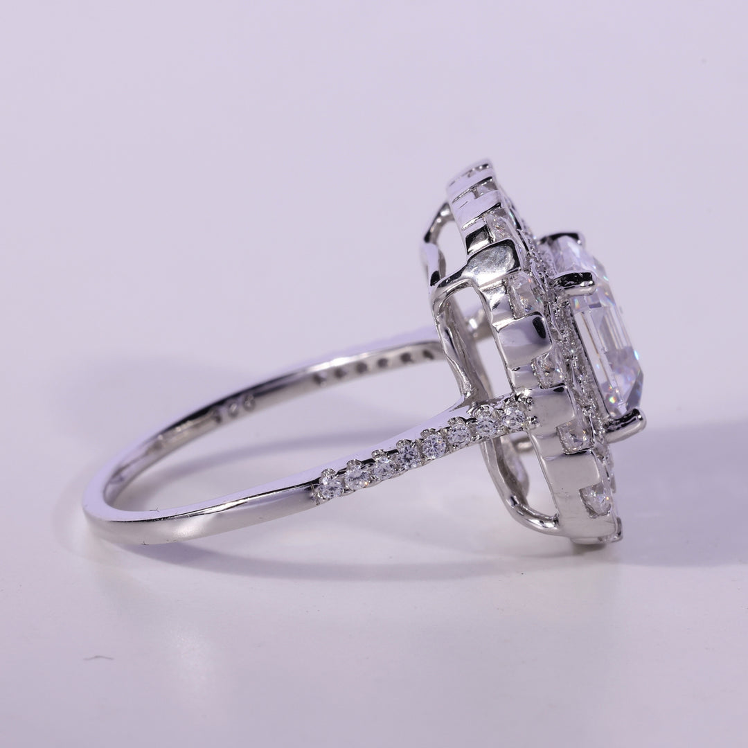 1.0CT Asscher Cut Double Halo Moissanite Engagement Ring