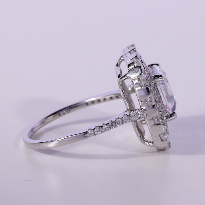 1.0CT Asscher Cut Double Halo Moissanite Engagement Ring