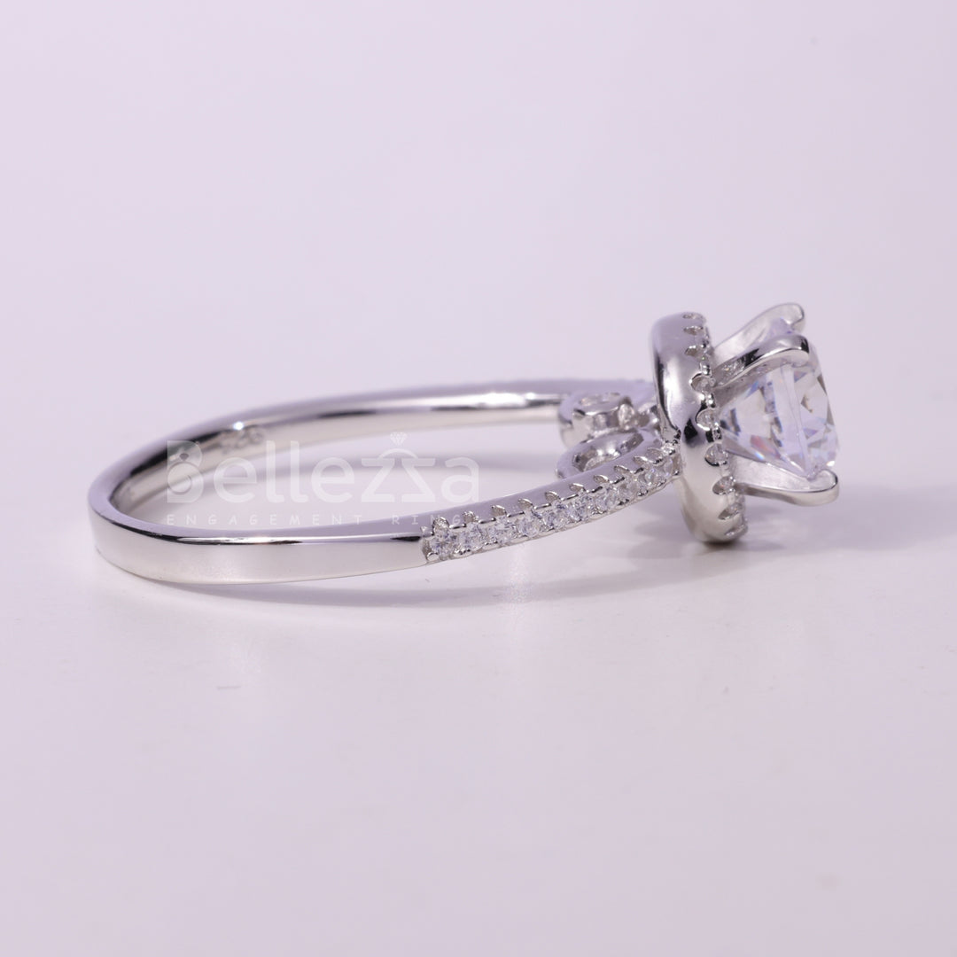 1.0CT Round Cut Halo Setting Moissanite Engagement Ring