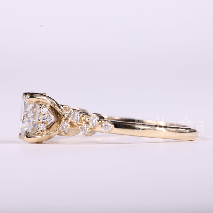 1.0CT Round Cut Cluster Diamond Moissanite Engagement Ring