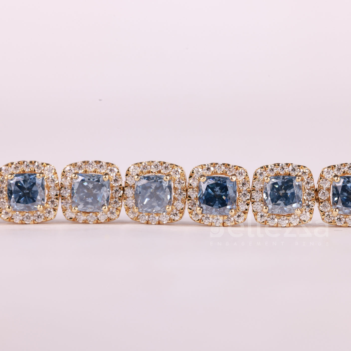 Cushion Cut Blue Sapphire Gemstone Halo Set Moissanite Bracelet