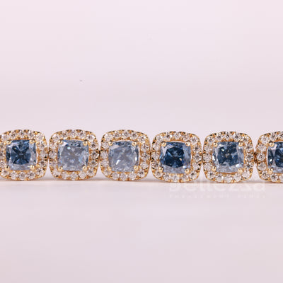 Cushion Cut Blue Sapphire Gemstone Halo Set Moissanite Bracelet