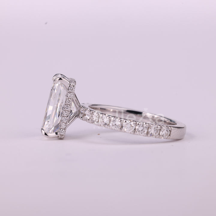 2.0CT Radiant Cut Hidden Halo Pave Setting Moissanite Engagement Ring