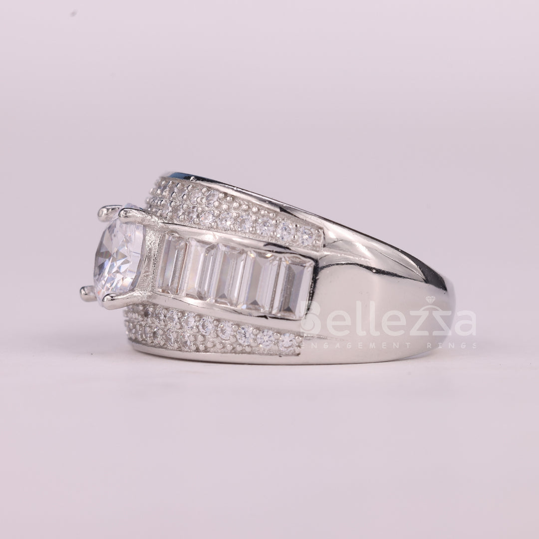 1.0CT Round Cut Cluster Diamond Moissanite Engagement Ring