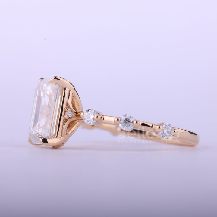 1.0CT Emerald Cut Petite Pave Setting Moissanite Engagement Ring