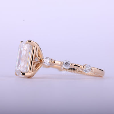 1.0CT Emerald Cut Petite Pave Setting Moissanite Engagement Ring