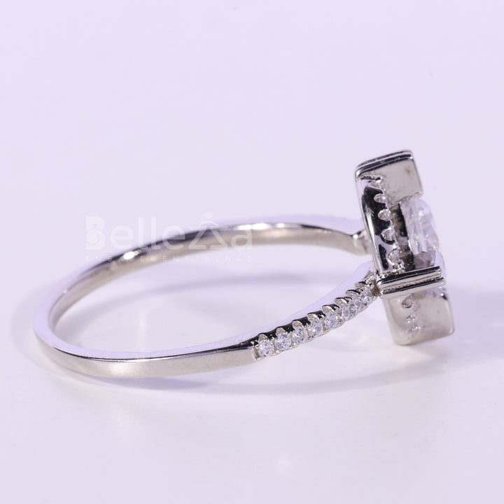 1.0CT Round Cut Halo Pave Setting Moissanite Engagement Ring