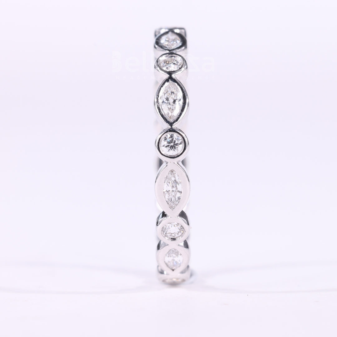 Marquise & Round Cut Alternative Bezel Setting Eternity Wedding Band