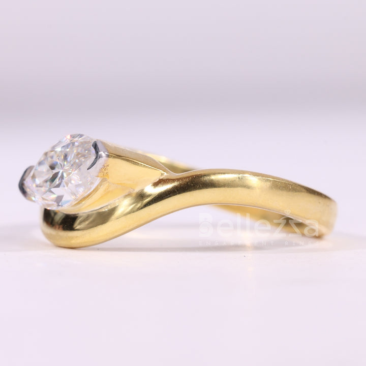 1.50CT Marquise Cut Unique Curved Solitaire Engagement Ring