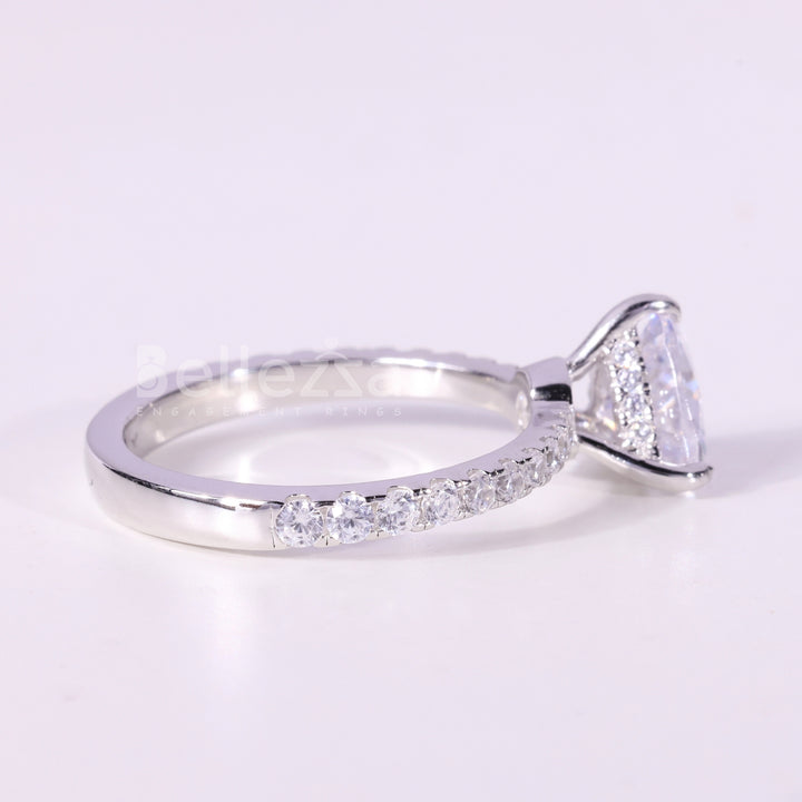 1.0CT Trillion Cut Hidden Halo Pave Setting Moissanite Engagement Ring