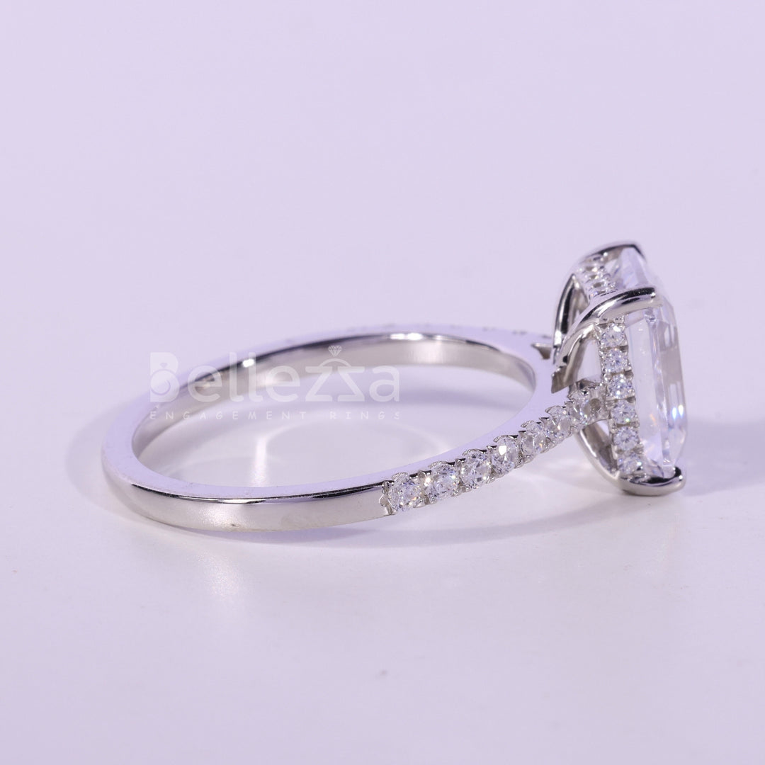 1.0CT Emerald Cut Pave Setting Moissanite Engagement Ring