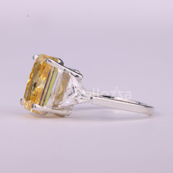 3.0CT Yellow Radiant Cut Three Stone Moissanite Engagement Ring