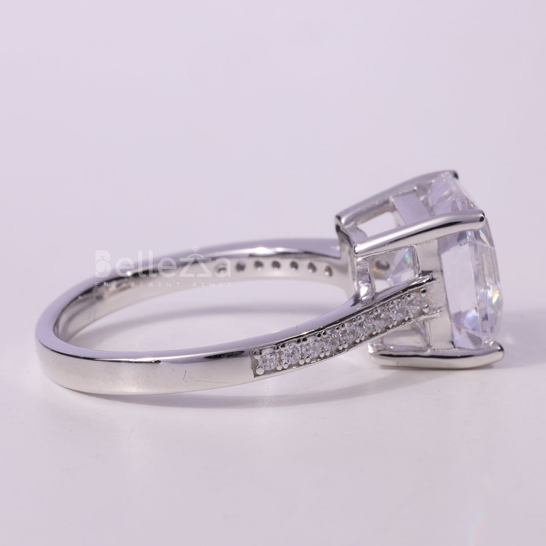 2.0CT Asscher Cut Pave Setting Moissanite Engagement Ring