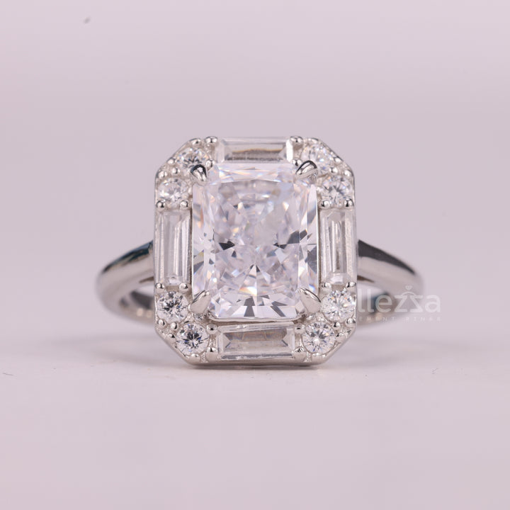 1.0CT Radiant Cut Halo Setting Moissanite Engagement Ring