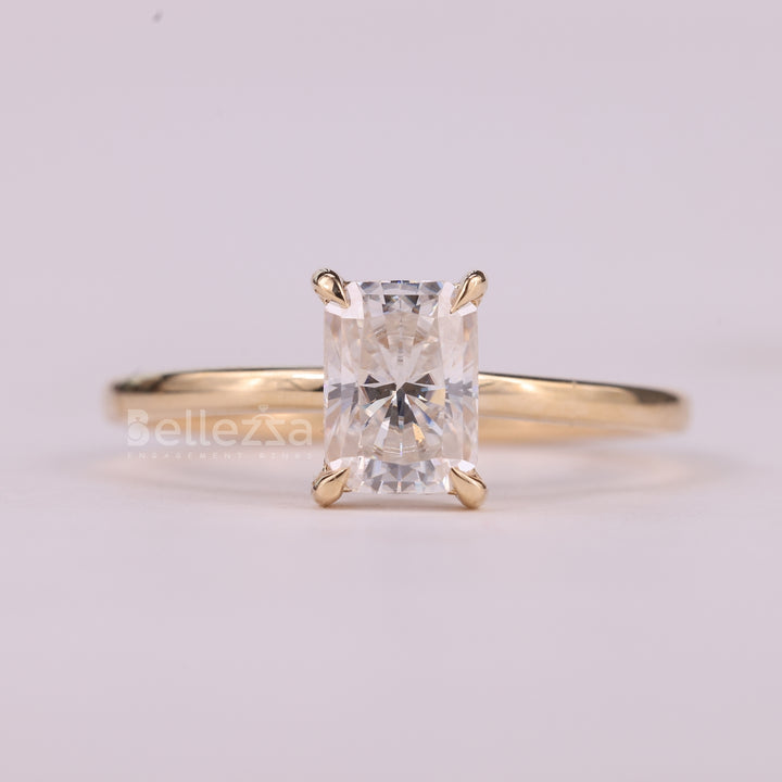 1.0CT Radiant Cut Hidden Halo Moissanite Engagement Ring