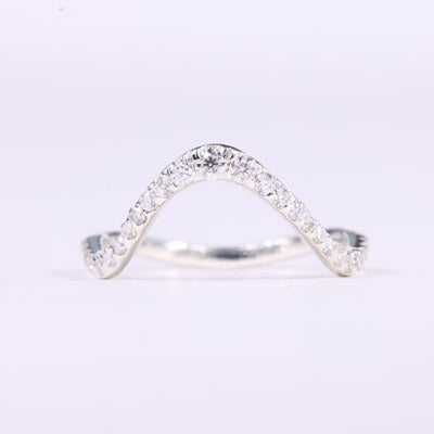 Round Cut Pave Setting Curved Moissanite Wedding Band