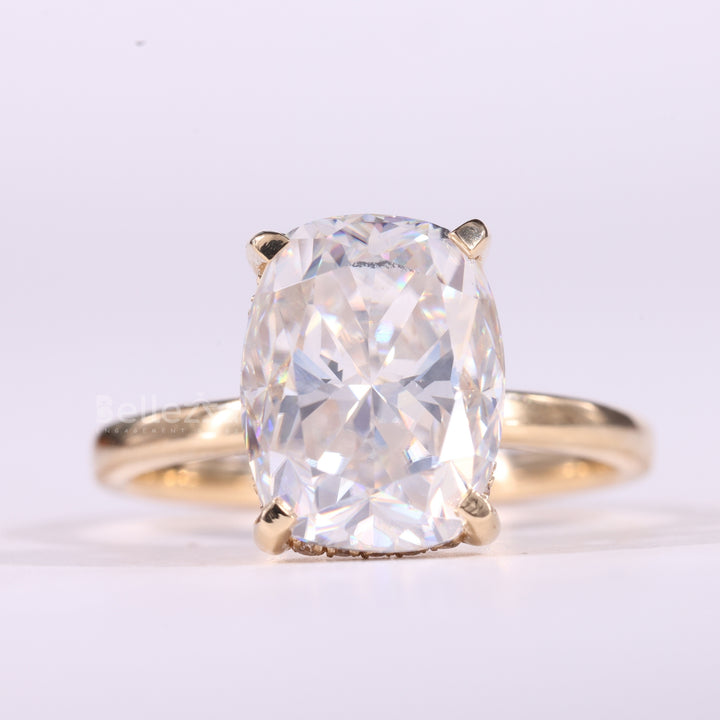 1.50CT Elongated Cushion Cut Hidden Halo Moissanite Engagement Ring