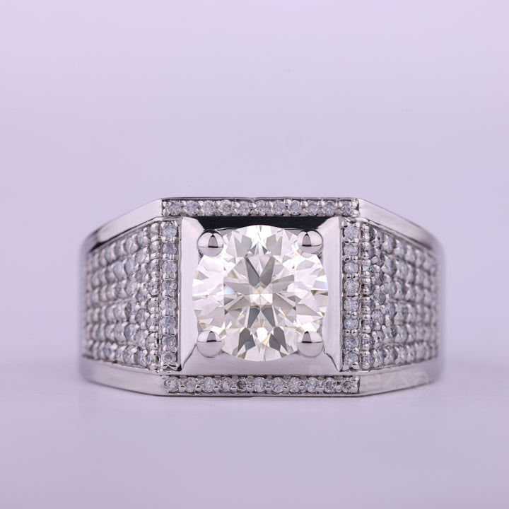 1.0CT Round Cut Cluster Diamond Moissanite Men's Engagement Ring