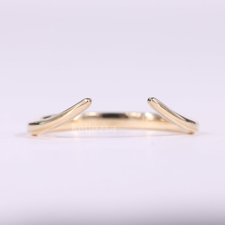 14K Solid Yellow Gold Open Cuff Style Unique Wedding Band